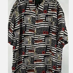 Vintage Scandia Woods 100% Silk Geometric Print Shirt Mens 2XL XXL Hawaiian Camp